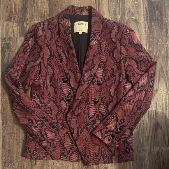 L'AGENCE Jackets & Blazers - L'AGENCE Double-Breasted Pink Snake Print Blazer